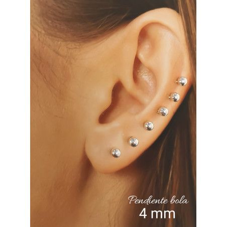 Pendiente de Bola Plata de 4mm en Plata de Ley 925mls