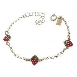 Pulsera Infantil de Fresas en Plata de Ley 925mls