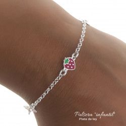 Pulsera Infantil de Fresas en Plata de Ley 925mls