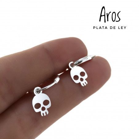 Aros de Calavera Colgando en Plata de Ley 925mls
