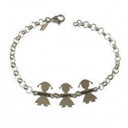 Pulsera con Silueta de Niños con Nombre Personalizado en Plata 925mls