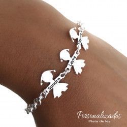 Pulsera con Silueta de Niños con Nombre Personalizado en Plata 925mls