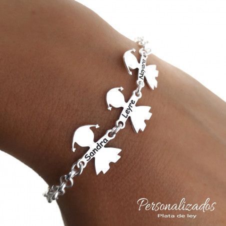 Pulsera con Silueta de Niños con Nombre Personalizado en Plata 925mls