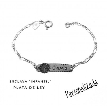 Esclava Infantil Nombre con Reloj en Plata de Ley 925mls