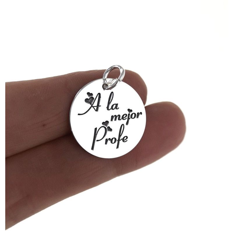 Colgante para Seño con mensaje "A la mejor Profe" en Plata de Ley 925