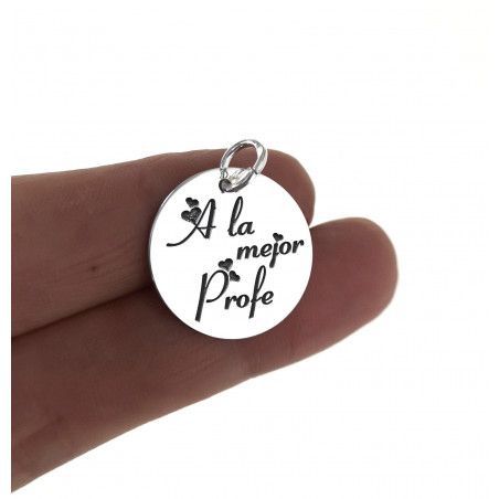 Colgante para Seño con mensaje "A la mejor Profe" en Plata de Ley 925