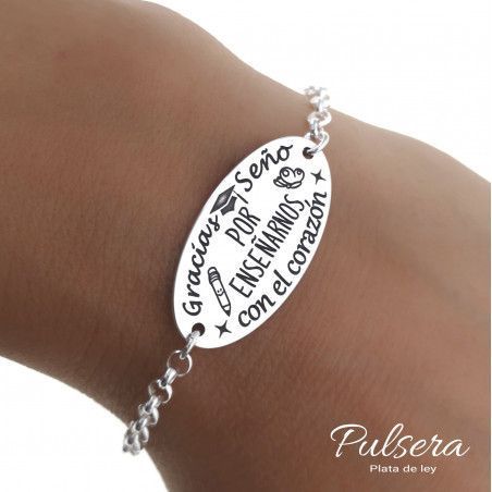 Pulsera para Seño con mensaje en Plata de Ley 925mls