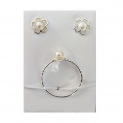 Conjunto de Comunión de Flor Calada con Perla en Plata de Ley 925mls
