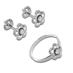 Conjunto de Comunión Flor con Circonita en Plata de Ley 925mls