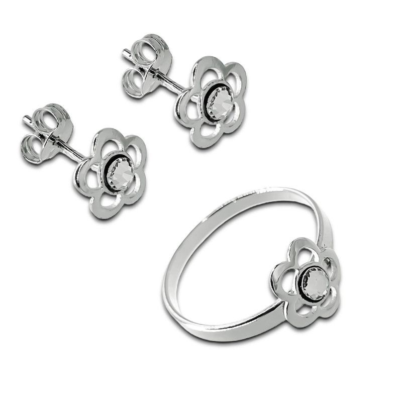 Conjunto de Comunión Flor con Circonita en Plata de Ley 925mls