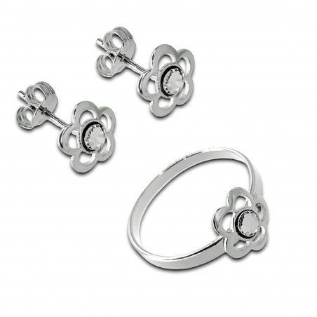 Conjunto de Comunión Flor con Circonita en Plata de Ley 925mls