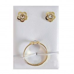 Conjunto de Comunión Flor con Circonita en Plata de Ley Chapada en Oro
