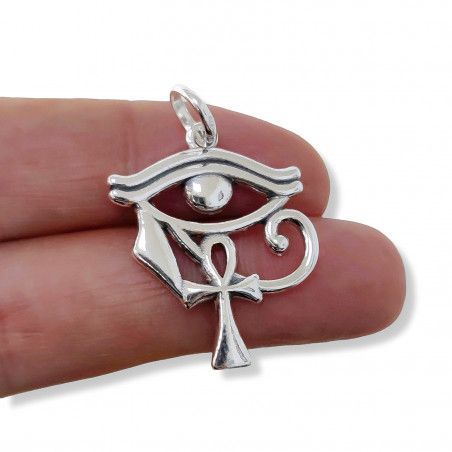 Colgante de Ojo de Horus con la Cruz de la Vida en Plata de Ley 925mls