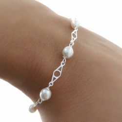 Pulsera de Comunión con Perlas en Plata de Ley 925mls