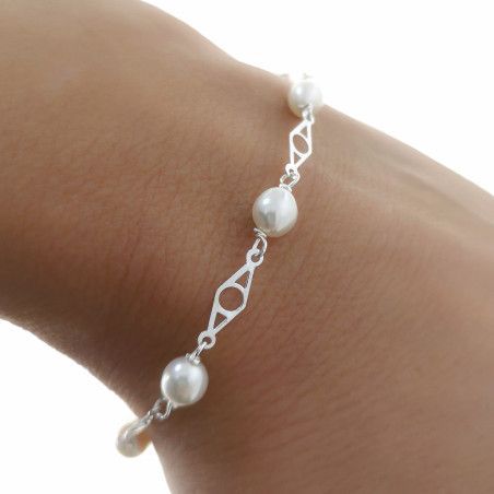 Pulsera de Comunión con Perlas en Plata de Ley 925mls