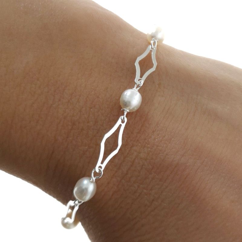 Pulsera de Comunión con Perlas en Plata de Ley 925mls