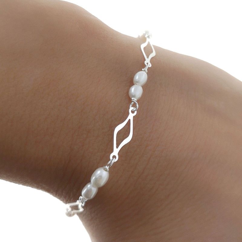 Pulsera de Comunión con Perla Doble en Plata de Ley 925mls