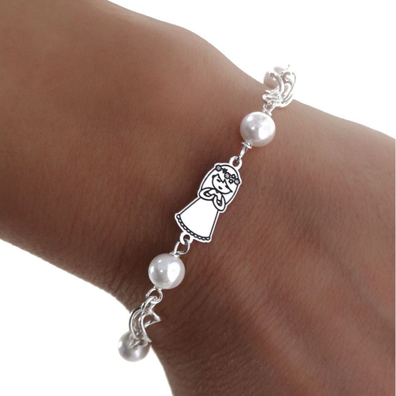 Pulsera Comunión Niña con Perlas en Plata de Ley 925mls
