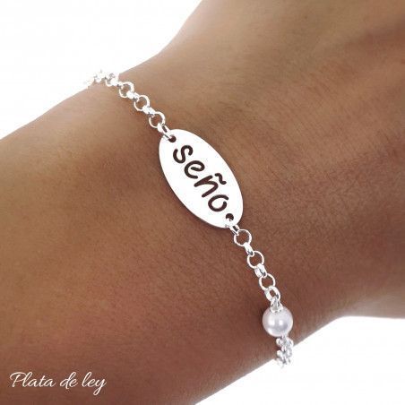 Pulsera para Seño con Perla en Plata de Ley 925mls