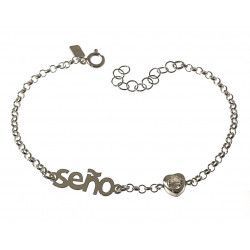 Pulsera para Seño con Corazón de Circonita en Plata de Ley 925mls