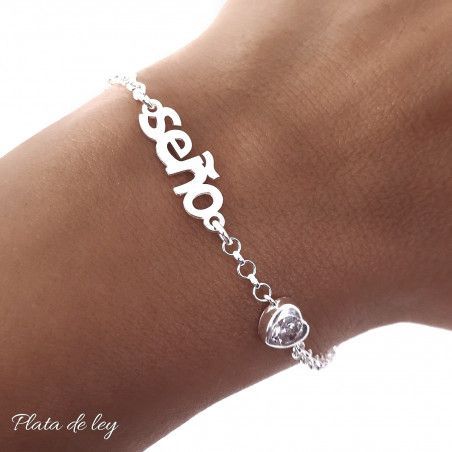 Pulsera para Seño con Corazón de Circonita en Plata de Ley 925mls