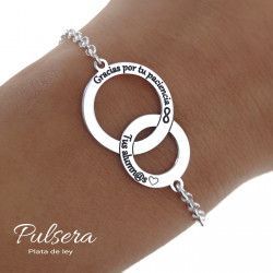 Pulsera para Seño con Mensaje en Aros Entrelazados en Plata de Ley 925