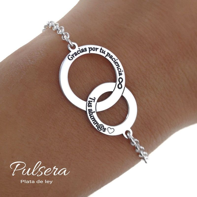 Pulsera para Seño con Mensaje en Aros Entrelazados en Plata de Ley 925