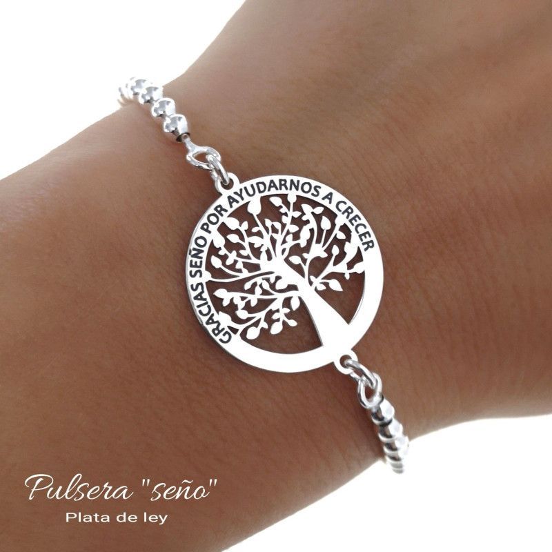 Pulsera para Seño Árbol de la Vida con Mensaje en Plata de Ley 925