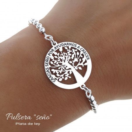 Pulsera para Seño Árbol de la Vida con Mensaje en Plata de Ley 925