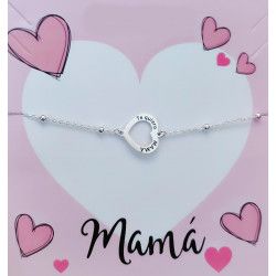 Pulsera de Mamá en Corazón Calado en Plata de Ley 925mls