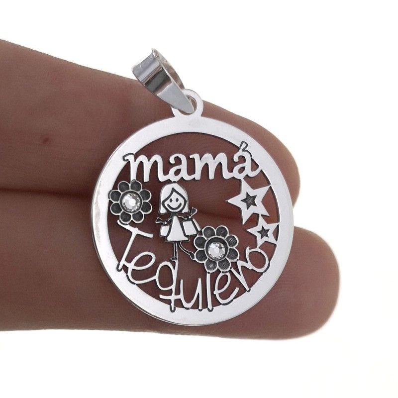 Colgante de Mamá con Mensaje "Mamá Te Quiero" en Plata de Ley 925mls