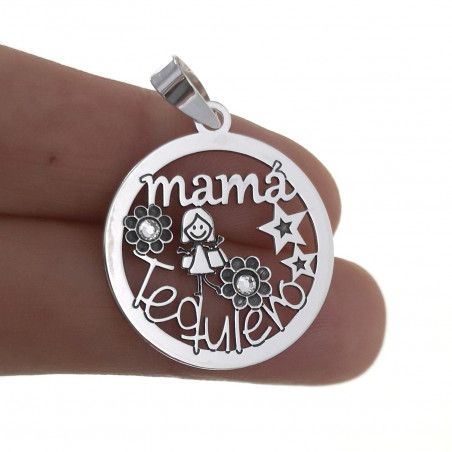 Colgante de Mamá con Mensaje "Mamá Te Quiero" en Plata de Ley 925mls