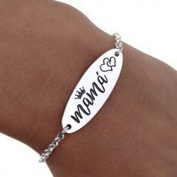 Pulsera de Mamá con Corona y Corazón en Plata de Ley 925mls