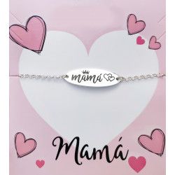 Pulsera de Mamá con Corona y Corazón en Plata de Ley 925mls