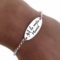 Pulsera de Mamá con Mensaje "A la mejor Mamá" en Plata de Ley 925mls