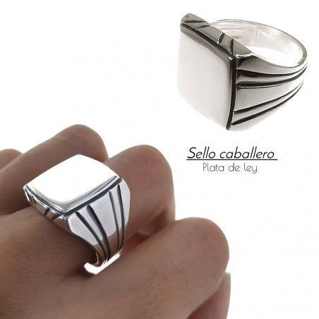 Sello de Caballero Cuadrado Liso en Plata de Ley 925mls