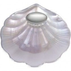 Concha Bautismo de Cristal Nacarado con Aplique de Plata Bilaminada 925
