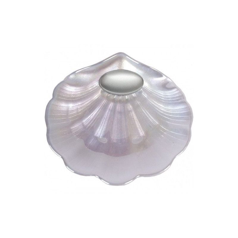 Concha Bautismo de Cristal Nacarado con Aplique de Plata Bilaminada 925