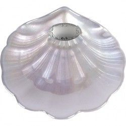 Concha Bautismo de Cristal Nacarado con Aplique de Plata Bilaminada 925