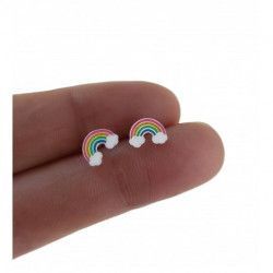 Pendiente Infantil Arcoíris con Nubes esmaltado en Plata de Ley 925mls