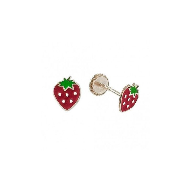 Pendiente Infantil de Fresas esmaltada en Plata de Ley 925mls