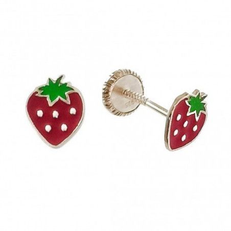 Pendiente Infantil de Fresas esmaltada en Plata de Ley 925mls