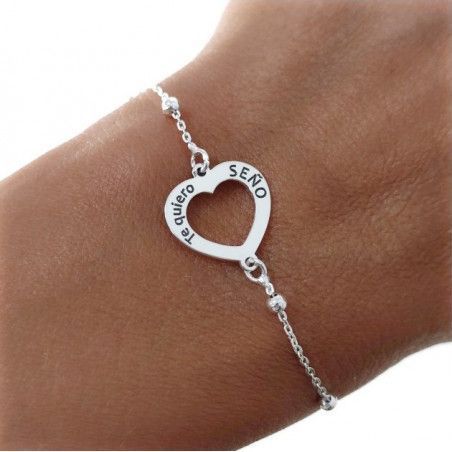 Pulsera para Seño con Corazón Calado con mensaje en Plata de Ley 925