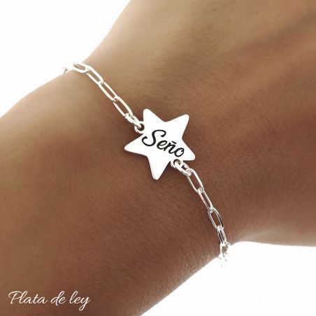 Pulsera para Seño con Estrella con mensaje en Plata de Ley 925mls