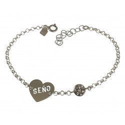 Pulsera para Seño en Corazón con Circonita en Plata de Ley 925mls