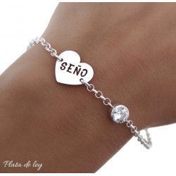 Pulsera para Seño en Corazón con Circonita en Plata de Ley 925mls