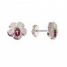 Pendiente Infantil Flor con Mariquita esmalte en Plata de Ley 925mls