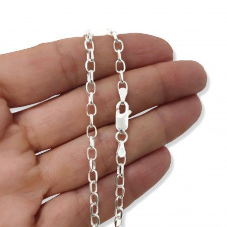 Cadena 50cm Rolo Ovalada en Plata de Ley 925mls
