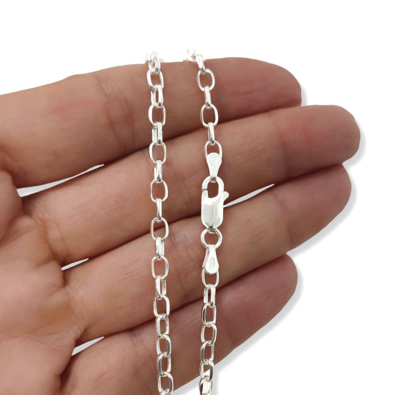 Cadena 60cm Rolo Ovalada en Plata de Ley 925mls