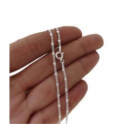 Cadena 40cm Barbada Combinada de Cuadraditos en Plata de Ley 925mls